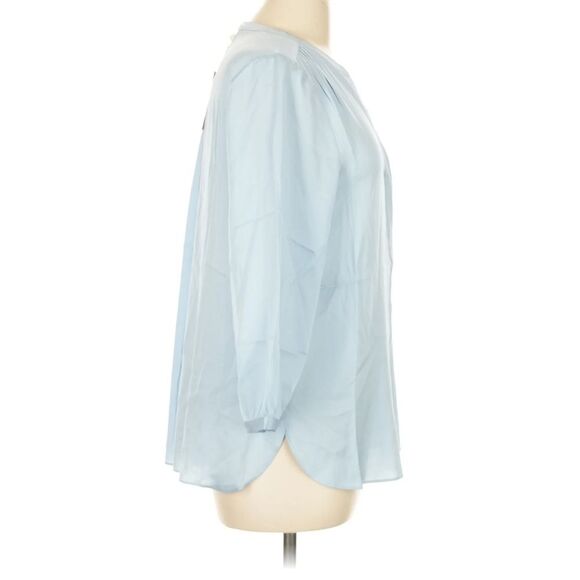 Quince Silk Stretch Washable 3/4 Sleeve Button Front Baby Blue Blouse L - Picture 2 of 9